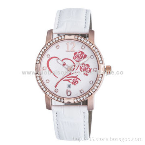 Leather lady watches with stone